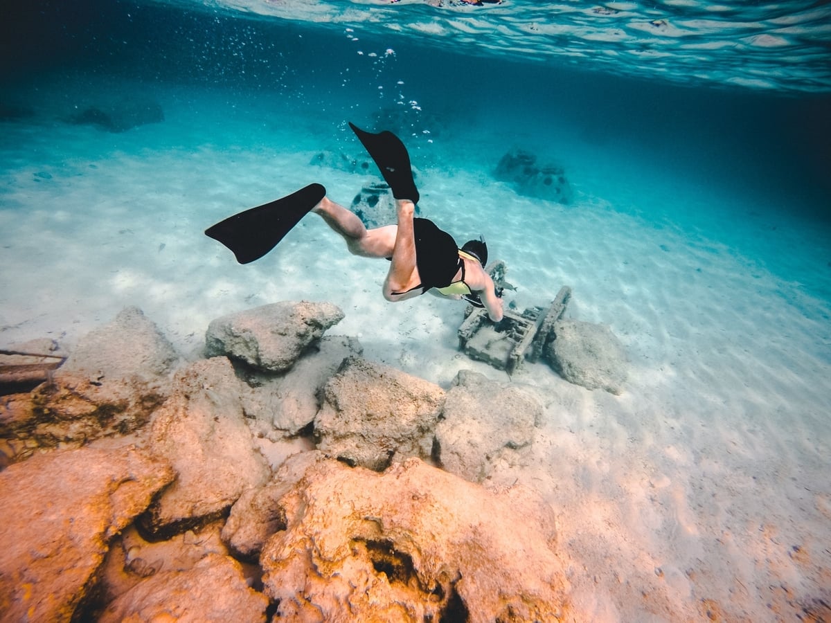 Snorkeler swimming underwater